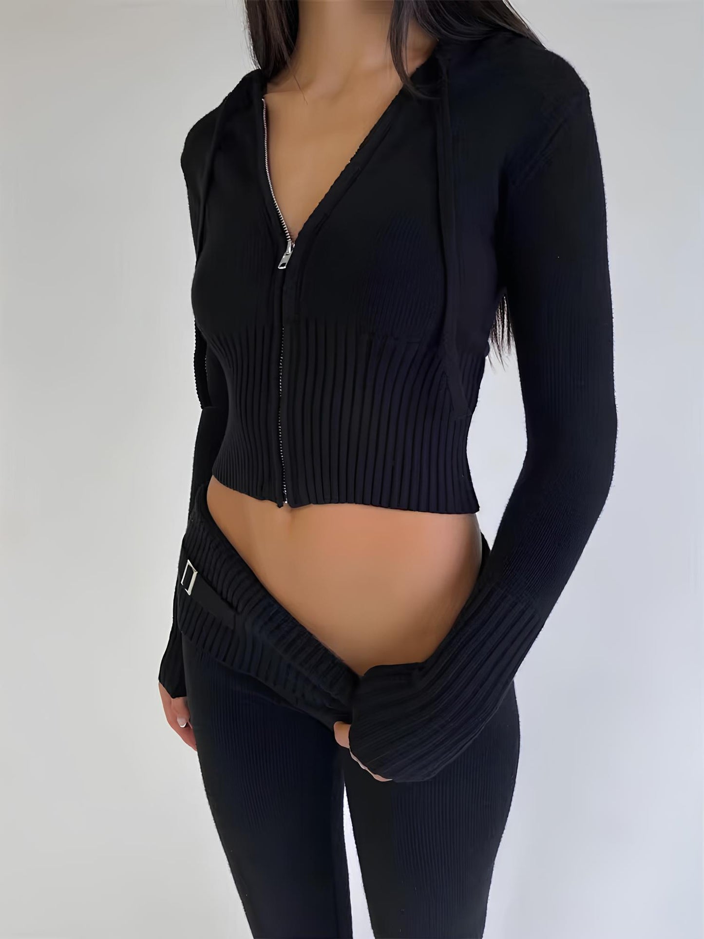 Cropped Zip-Up Hoodie & Pants Set