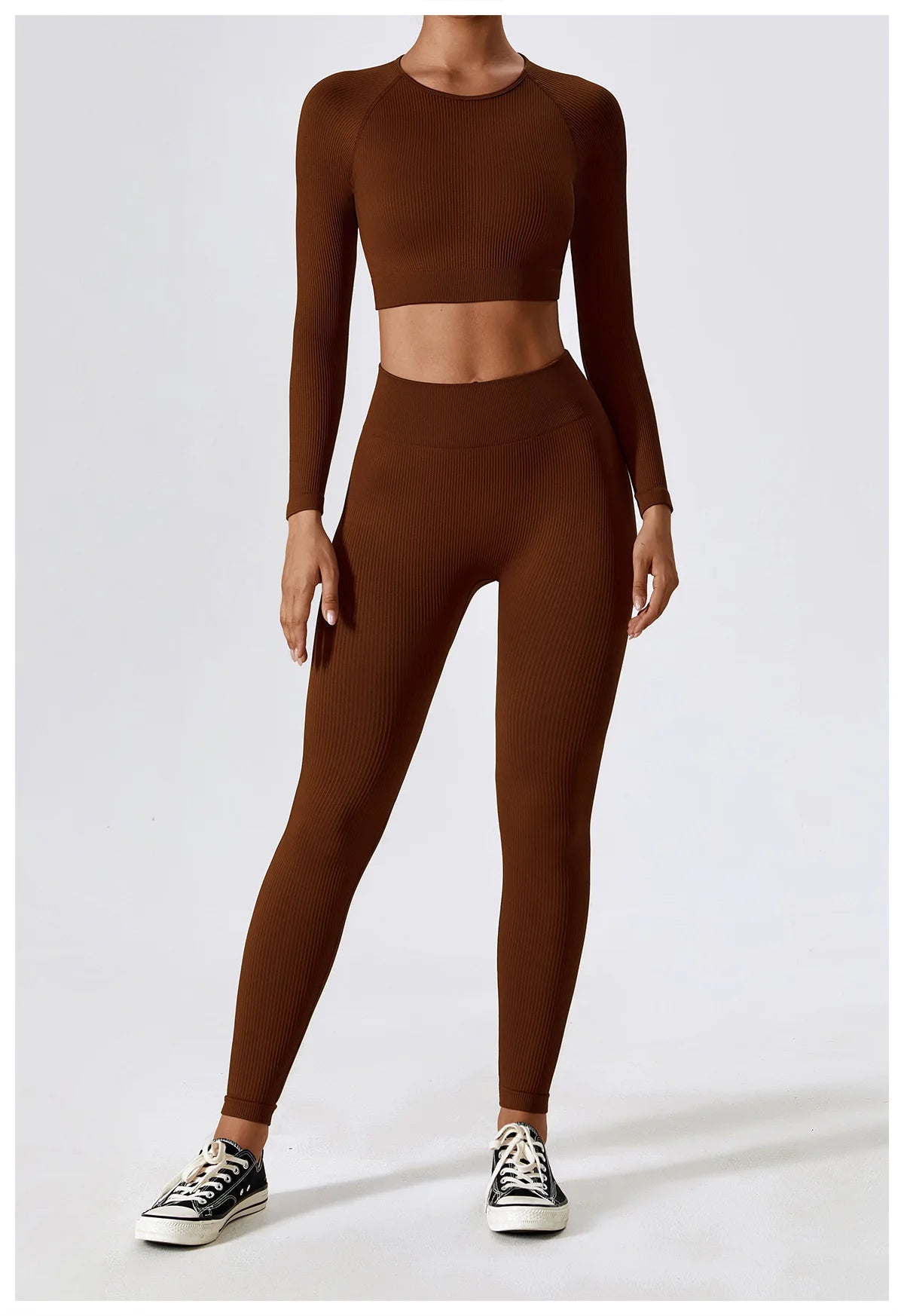 Ribbed Seamless Long-Sleeve Crop Top & Leggings Set