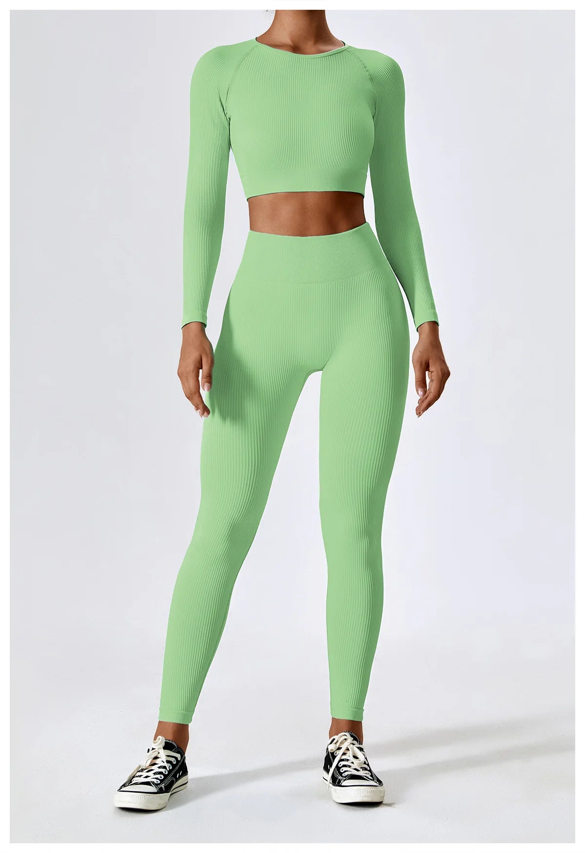 Ribbed Seamless Long-Sleeve Crop Top & Leggings Set