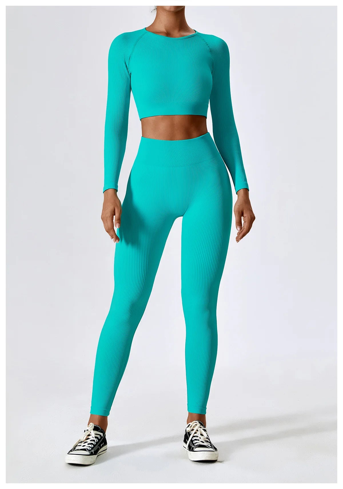 Ribbed Seamless Long-Sleeve Crop Top & Leggings Set