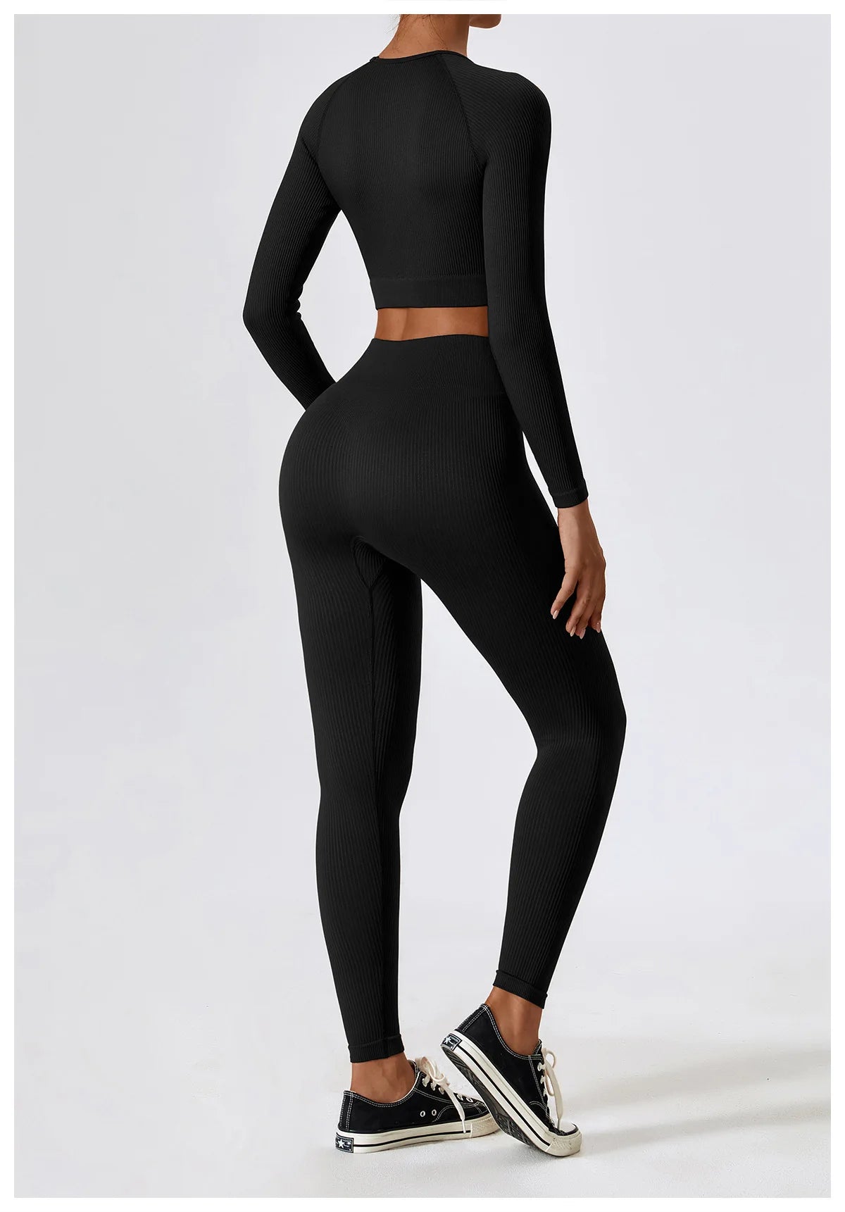 Ribbed Seamless Long-Sleeve Crop Top & Leggings Set