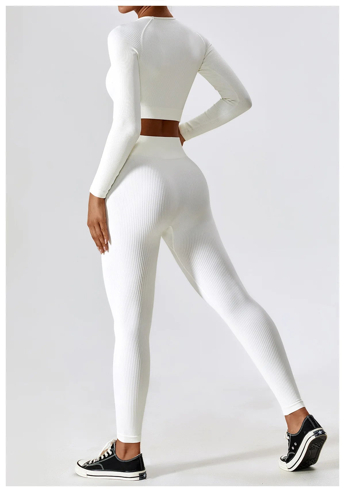 Ribbed Seamless Long-Sleeve Crop Top & Leggings Set