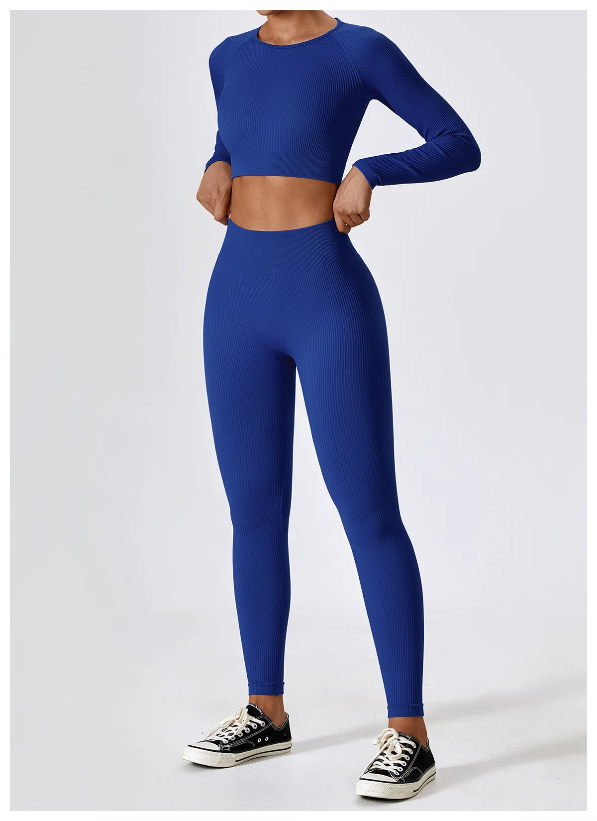 Ribbed Seamless Long-Sleeve Crop Top & Leggings Set