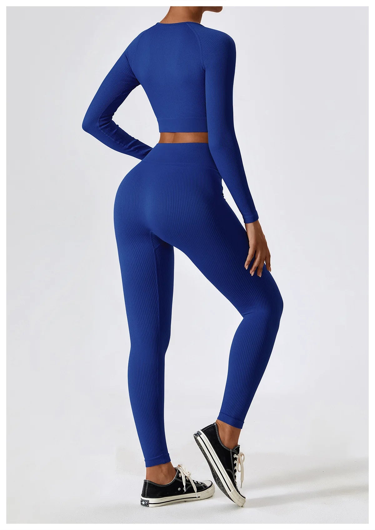 Ribbed Seamless Long-Sleeve Crop Top & Leggings Set