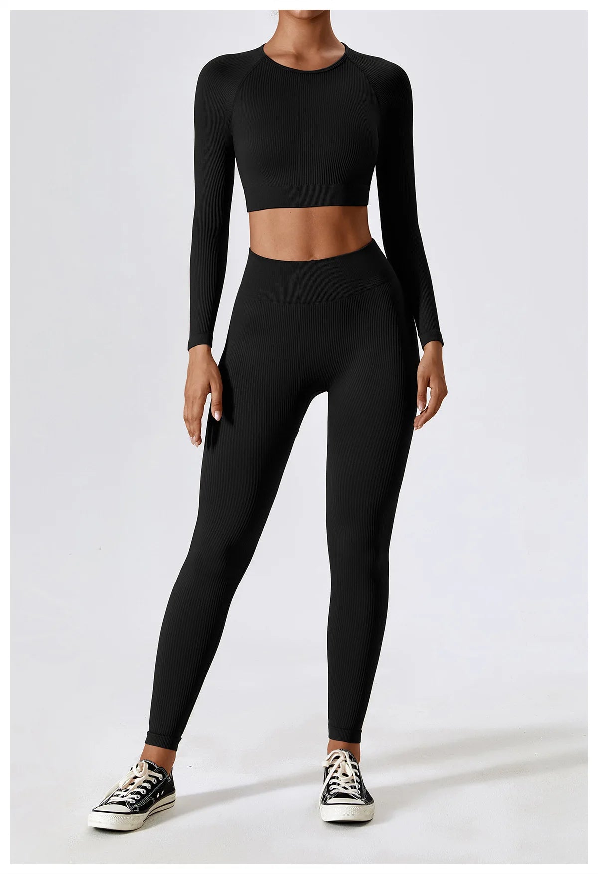 Ribbed Seamless Long-Sleeve Crop Top & Leggings Set