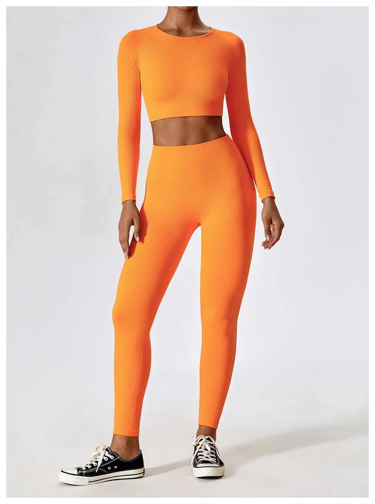 Ribbed Seamless Long-Sleeve Crop Top & Leggings Set