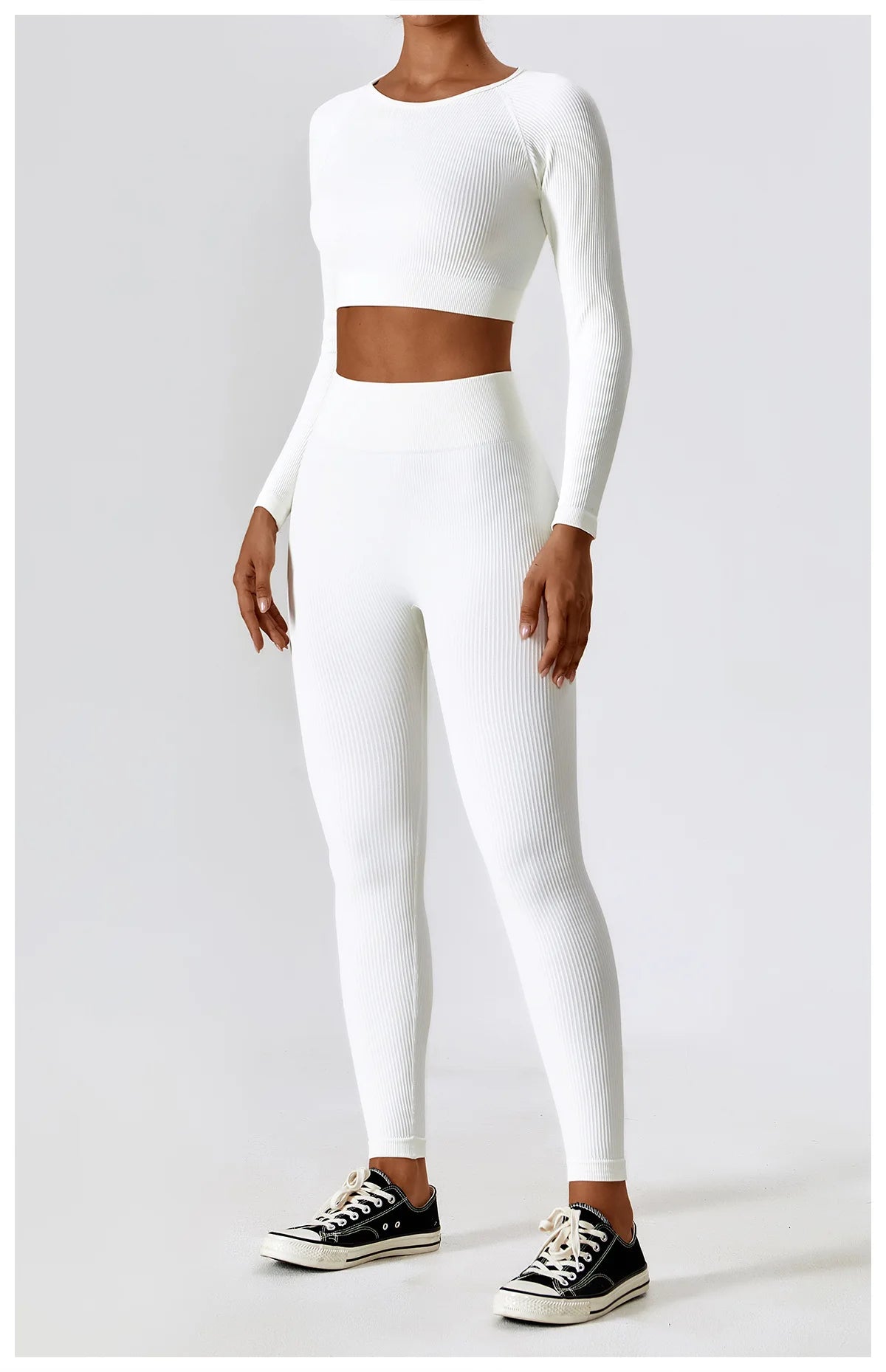 Ribbed Seamless Long-Sleeve Crop Top & Leggings Set