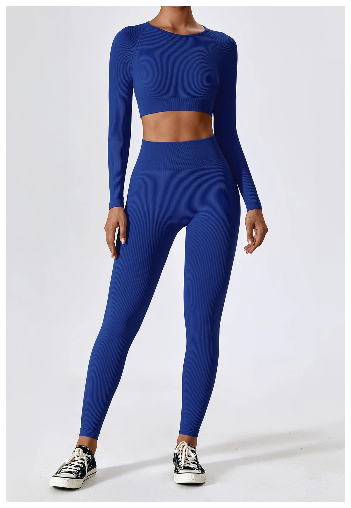 Ribbed Seamless Long-Sleeve Crop Top & Leggings Set